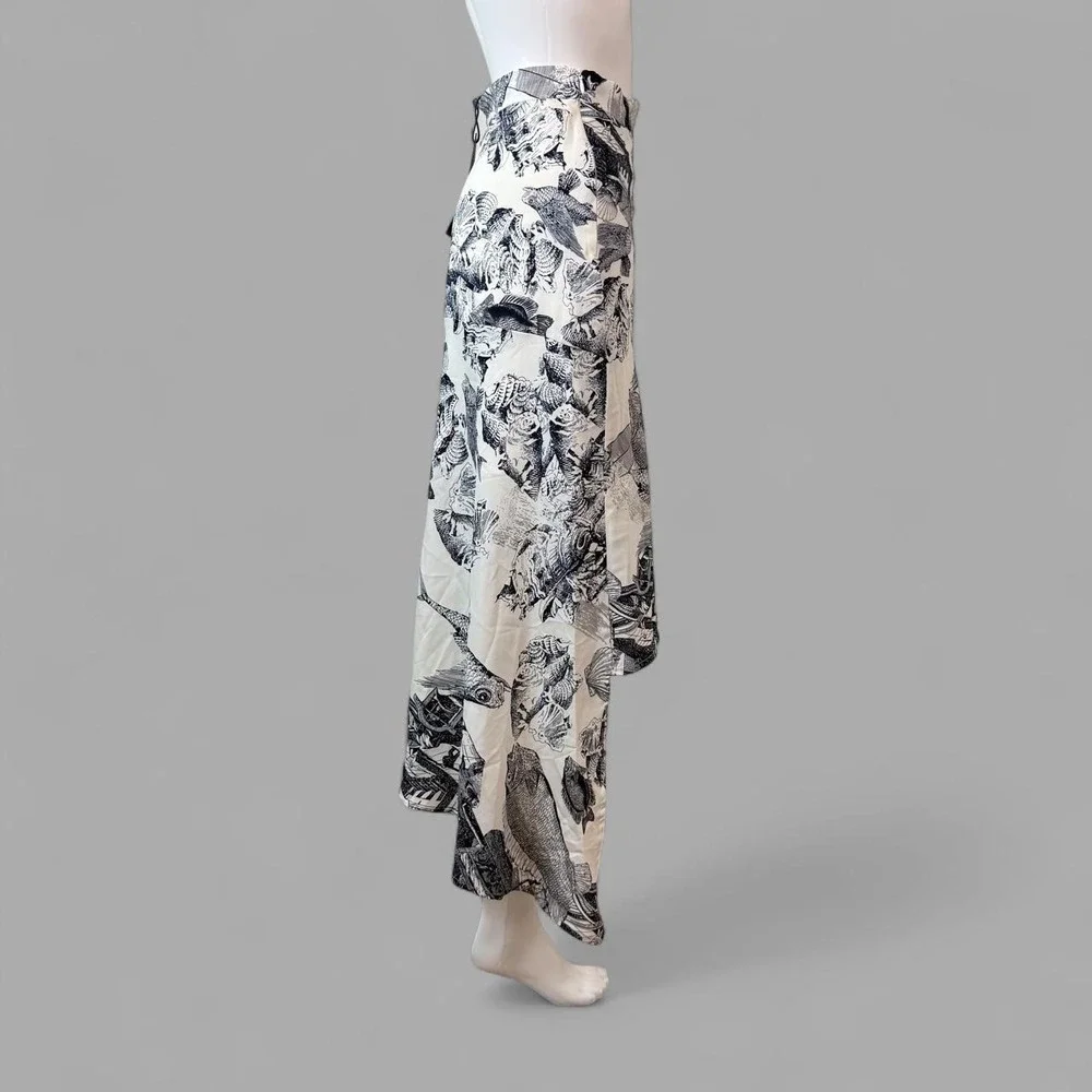 MarthaLouise Women Black White Fish Toile Print Asymmetrical High Low Skirt S